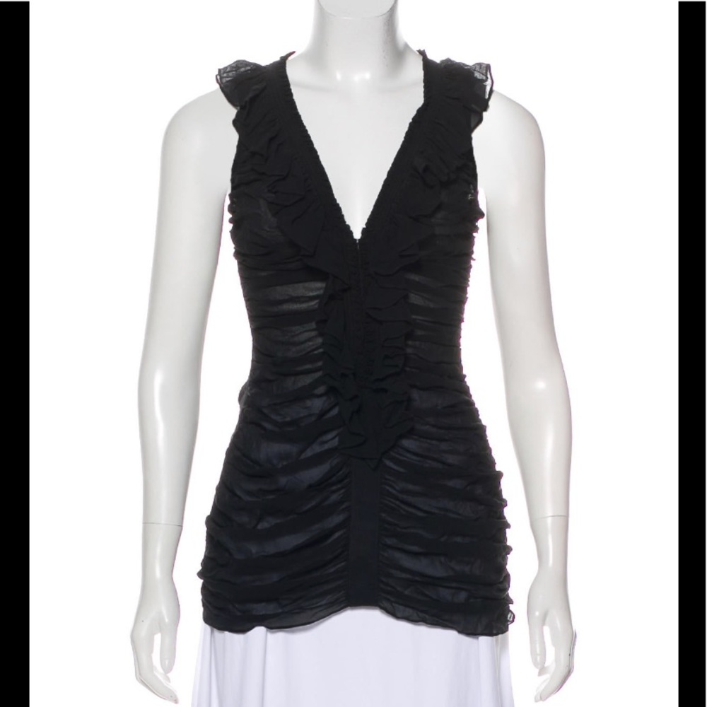 Temperly London Sleeveless Ruched Black Top Sheer